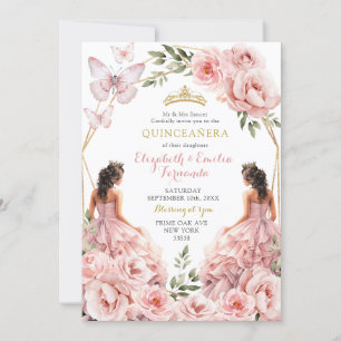 Invitation Royal Blush Pink Twins Géométrique Quinceañera