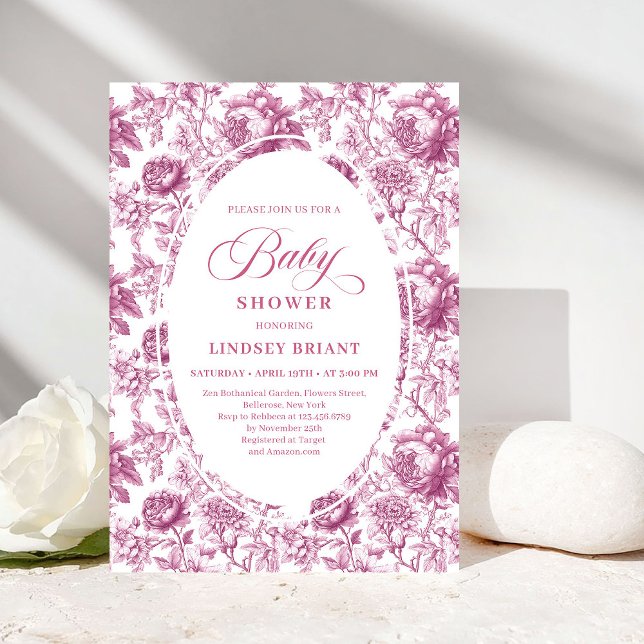 Invitation Royal Blush Rose Pattern Toile Baby Shower Invite (Royal Blush Rose Pattern Toile Baby Shower Invitation)