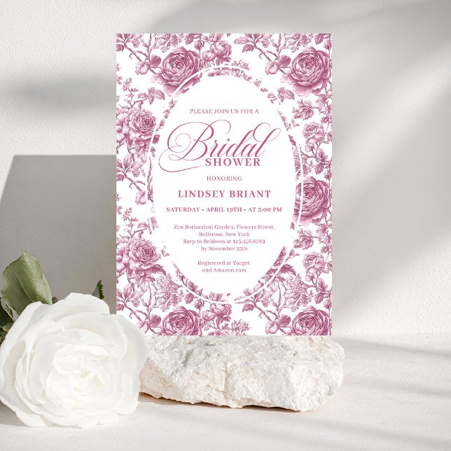 Invitation Royal Blush Velvet Rose Pattern Bridal Shower  (Royal Blush Velvet Rose Pattern Bridal Shower Invite)