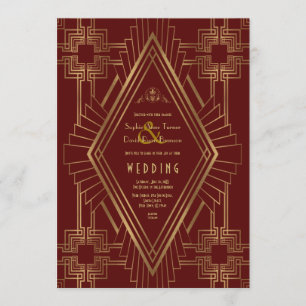 Invitation Royal Burgundy Gold Great Gatsby Mariage