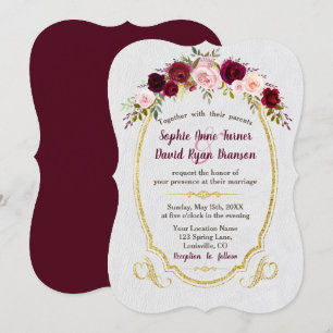Invitation Royal Burgundy Gold Marsala Floral Mariage