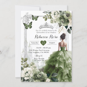 Invitation Royal Castle Princess Silver Sage Green 15 Años