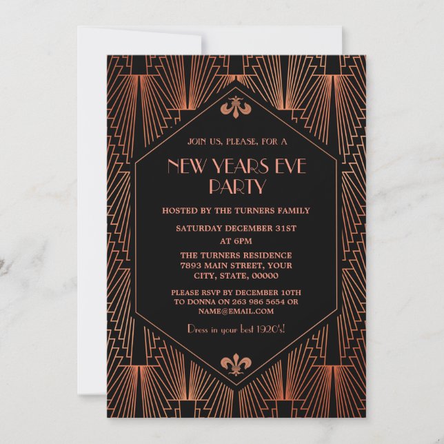 Invitation Royal Copp Black Great Gatsby 1920 New Year Party (Devant)