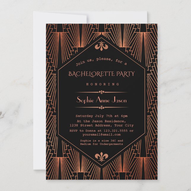 Invitation Royal Copper Black Great Gatsby Bachelorette (Devant)