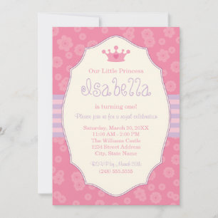 Invitation Royal Crown Pink Purple Princess Anniversaire