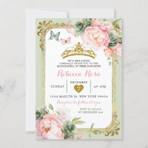 Invitation Royal Crown Sage Vert clair rose Quinceañera