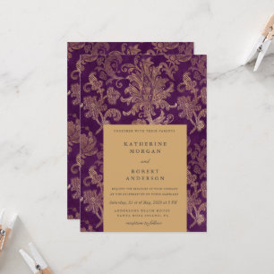 Invitation Royal Damask Gold Elegant Purple Mariage
