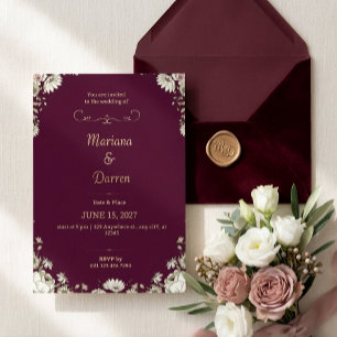 Invitation Royal Deep Purple & White Floral Wedding Invite