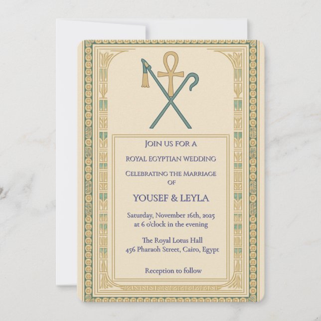 Invitation Royal Egyptian Ankh & Scepter Gold Mariage (Devant)