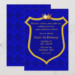 Invitation Royal Electric Blue Gold Shield Crown Prince Party