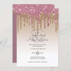 Invitation Royal Elegance PINK OR Parties scintillant à goutt