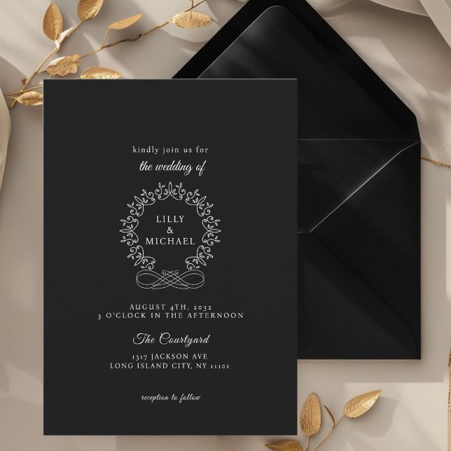 Invitation Royal, Elégant, Mariage (Royal, Elegant, Wedding Invitation, black and white. Handwriting font.)