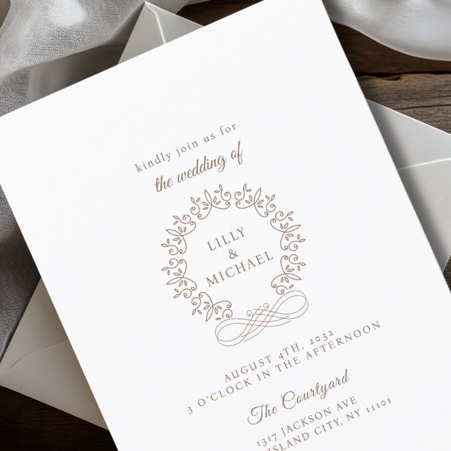 Invitation Royal, Elégant, Mariage (Royal, Elegant, Wedding Invitation, white. Handwriting font.)