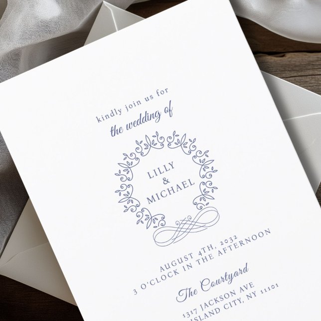 Invitation Royal, Elégant, Mariage (Royal, Elegant, Wedding Invitation, white. Handwriting font.)