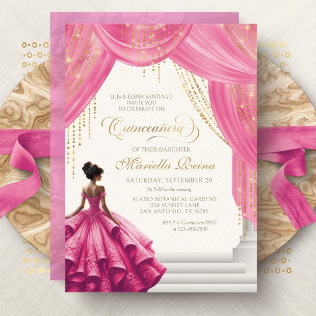 Invitation Royal Fairytale Hot Pink Quinceanera (Créateur téléchargé)