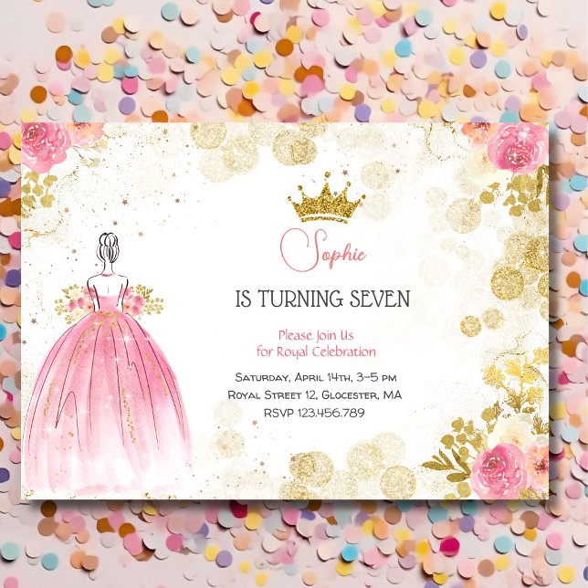 Invitation Royal fête rose princesse anniversaire (Créateur téléchargé)