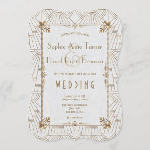 Invitation Royal Fleur-de-Lis Art déco Gold White Mariage des