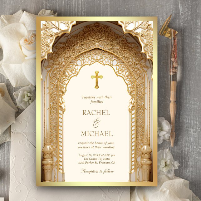 Invitation Royal Gold Arch Religieux Christian Cream Mariage (Créateur téléchargé)