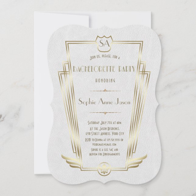 Invitation Royal Gold Art Déco Monogram Bachelorette Party (Devant)