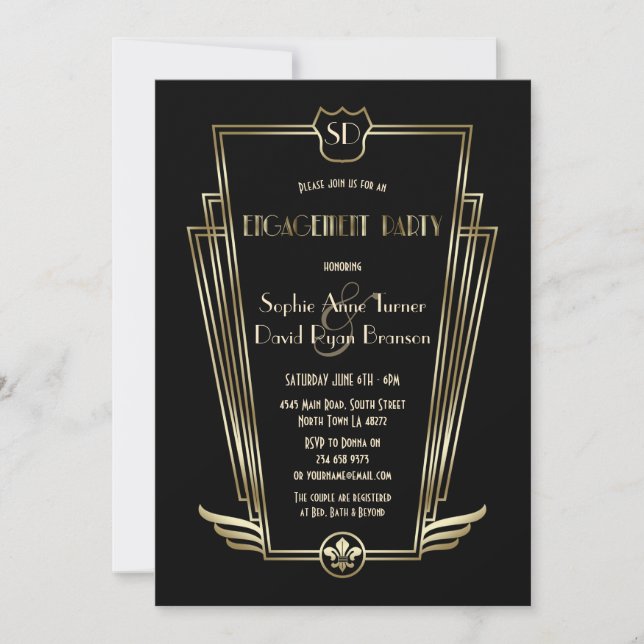 Invitation Royal Gold Art Déco Monogramme (Devant)