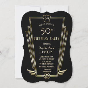 Invitation Royal Gold Art déco Monogramme fête d'anniversaire