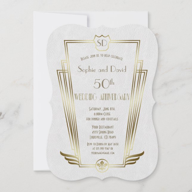 Invitation Royal Gold Art Déco Monogramme Mariage Anniversair (Devant)