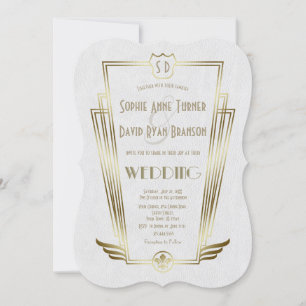 Invitation Royal Gold Art Déco Monogramme Mariage blanc Invit