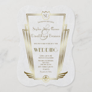 Invitation Royal Gold Art Déco Monogramme Mariage blanc Invit