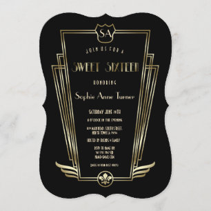 Invitation Royal Gold Art Déco Monogramme SWEET 16