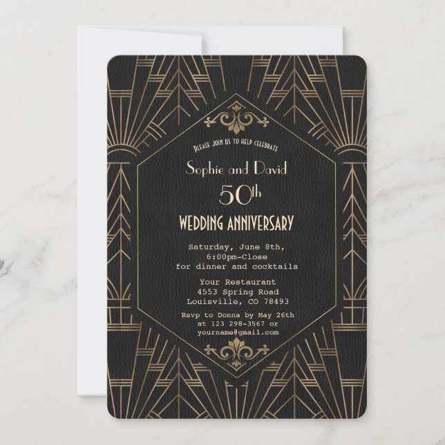 Invitation Royal Gold Black Grande Gatsby  Anniversaire de Ma (Devant)