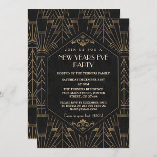 Invitation Royal Gold Black Great Gatsby 1920's New Year Part
