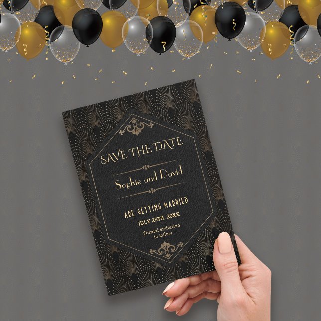 Invitation Royal Gold Black Great Gatsby Art Déco Mariage (save the date Art Deco roaring 1920s)