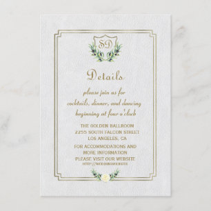 Invitation Royal Gold Crest Lush Greenery Détails du Mariage