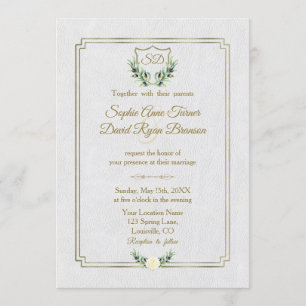 Invitation Royal Gold Crest Verdure luxuriante Monogramme Mar