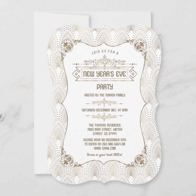 Invitation Royal Gold Fleur-de-lis Art déco fête du Nouvel An (Devant)