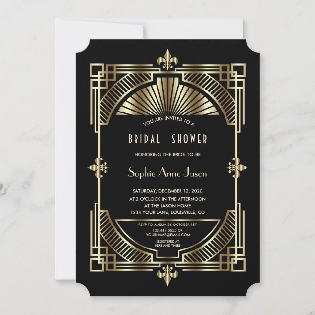 Invitation Royal Gold Fleur-de-lis Great Gatsby Fête des mari (Devant)