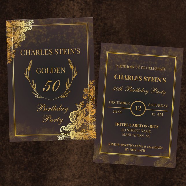 Invitation Royal Gold Floral Frontière Anniversaire Invitatio (Créateur téléchargé)