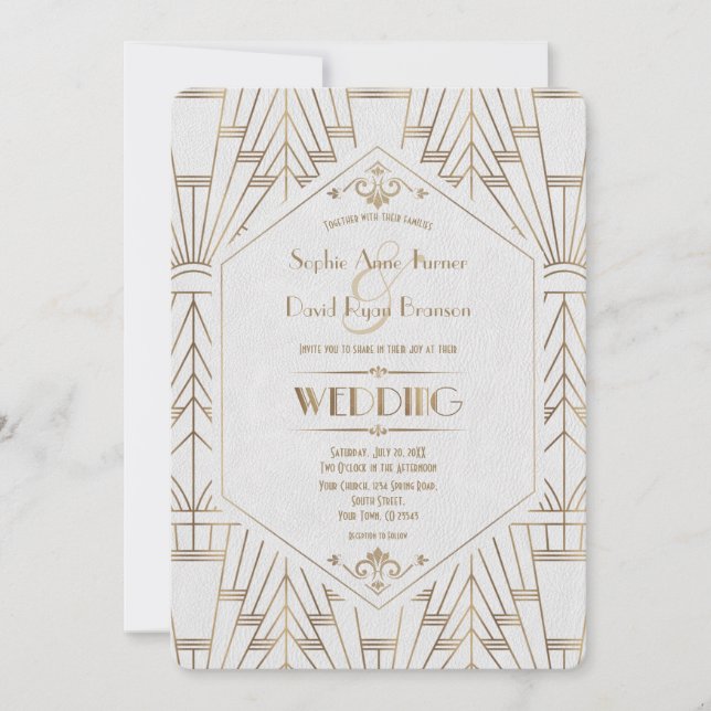 Invitation Royal Gold White Great Gatsby 1920 Mariage (Devant)
