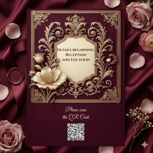 Invitation Royal Golden Burgundy Baroque Ivory Tulips Wedding (Royal Golden Burgundy Baroque Ivory Tulips Wedding Invitation)
