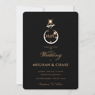 Invitation Royal Golden Diamond Ring Monogramme Mariage noir