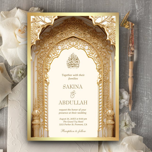 Invitation Royal Islamic Arch Cream Gold Mariage musulman (Créateur téléchargé)