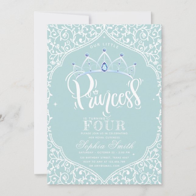 Invitation Royal Little Princess Blue Ornamental (Devant)