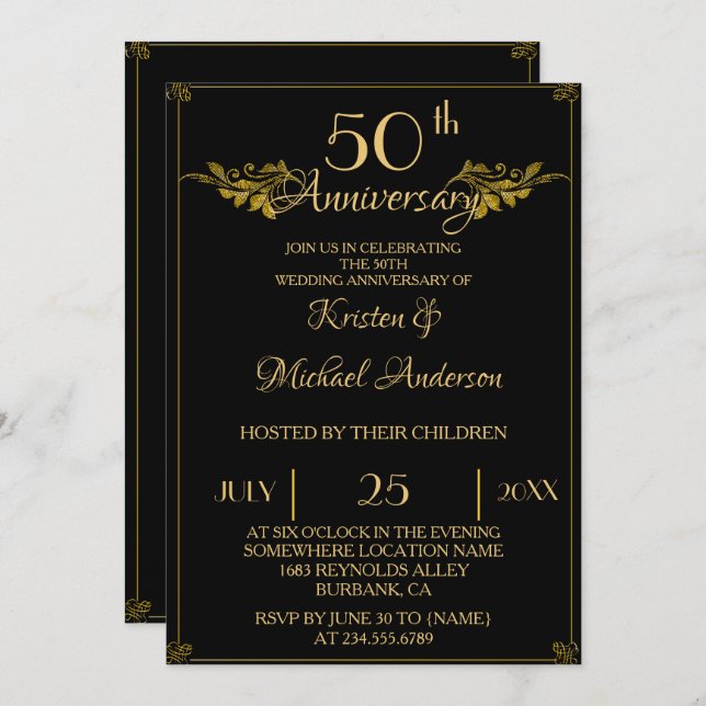 Invitation Royal Luxury Classic or noir 50e anniversaire (Devant / Derrière)