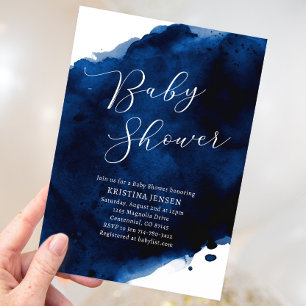 Invitation Royal Majestic Blue Watercolor Baby shower