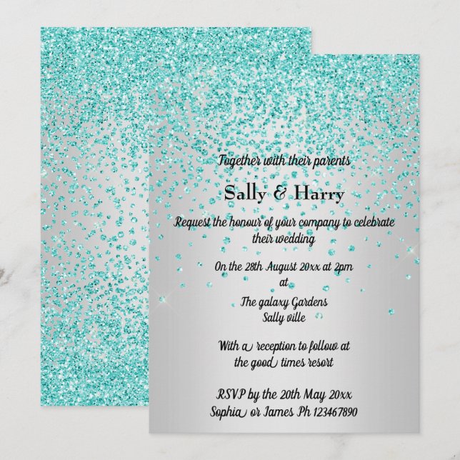 Invitation Royal Mint Diamonds mariage cristal vert Argent (Devant / Derrière)