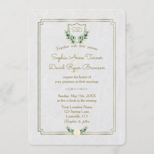Invitation Royal Monogram Gold Crest Mariage de verdure