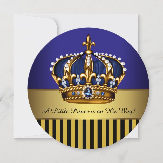 Invitation Royal Navy Blue Black Gold Prince Baby Boy Douche (Devant)