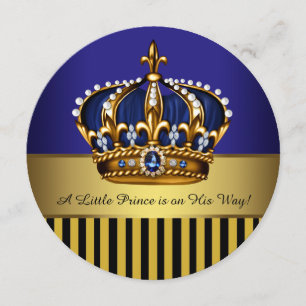 Invitation Royal Navy Blue Black Gold Prince Baby Boy Show
