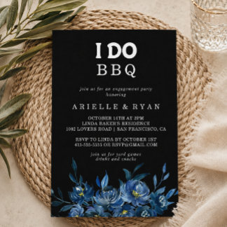 Invitation Royal Navy Blue Floral I Do BBQ Engagement Party