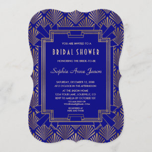 Invitation Royal Navy Blue Gold Great Gatsby Fête des mariées